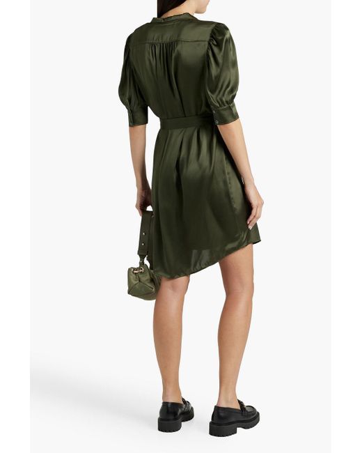 FRAME Green Gillian Belted Silk Mini Shirt Dress
