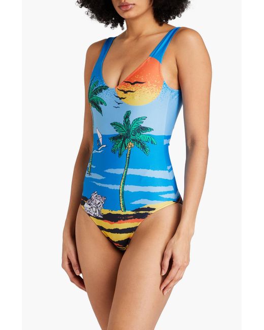 Ganni Blue Badeanzug mit print