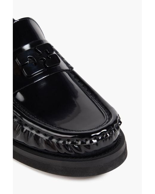 Ganni Black Loafers aus einer lackledermischung mit verzierung
