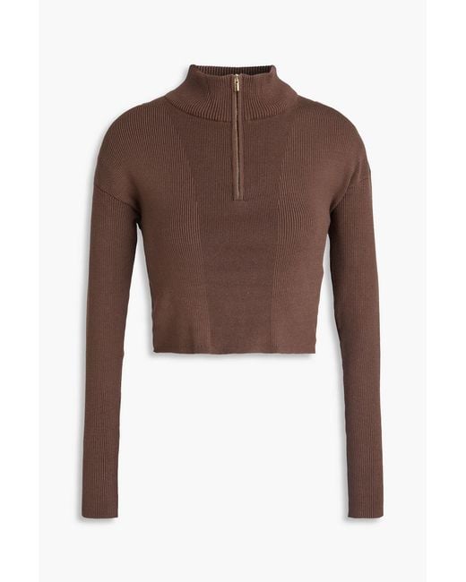 Jacquemus Brown Bormio Cropped Ribbed-knit Half-zip Turtleneck Sweater