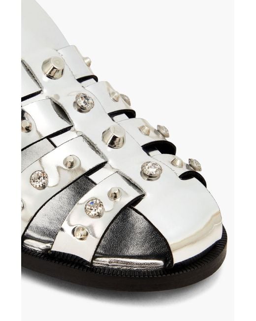 Sandro Metallic Embellished Mirrored-leather Sandals