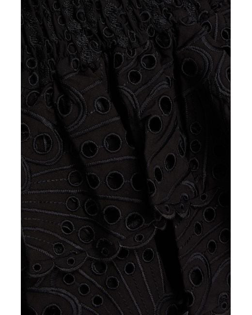 Charo Ruiz Black Megan trägerloses gestuftes minikleid aus einer baumwollmischung mit lochstickerei