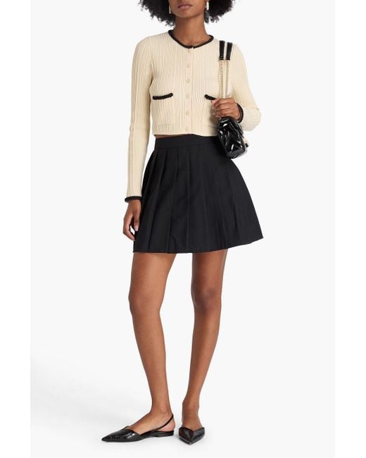 Sandro Natural Cropped Ribbed-knit Cardigan