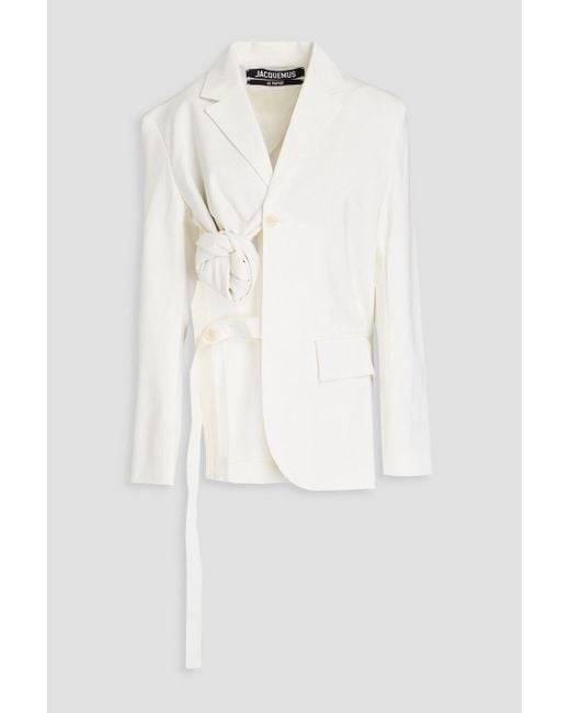 Jacquemus White Baccala Asymmetric Knotted Wool-blend Blazer