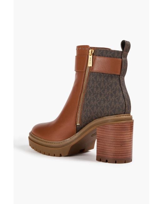 MICHAEL Michael Kors Brown Parker Embellished Smooth And Textured-leather Ankle Boots