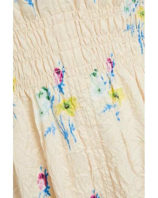 Ganni Natural Midikleid aus glänzendem twill mit floralem print