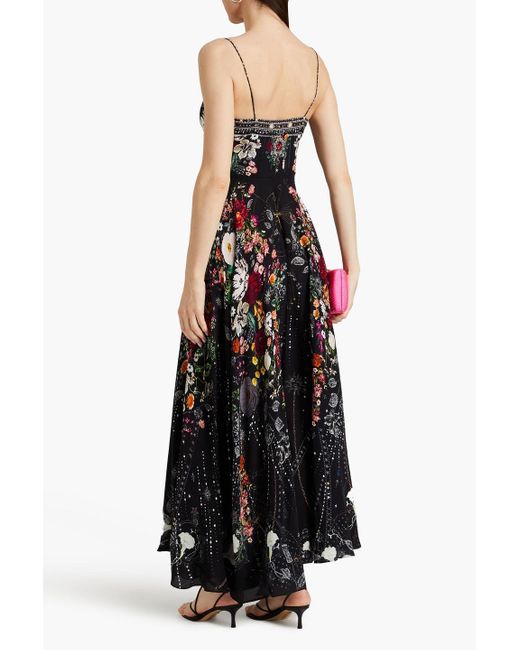 Camilla Black Crystal-embellished Printed Silk Crepe De Chine Maxi Dress