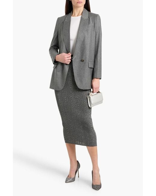 Brunello Cucinelli Gray Double-Breasted Metallic Wool-Blend Blazer
