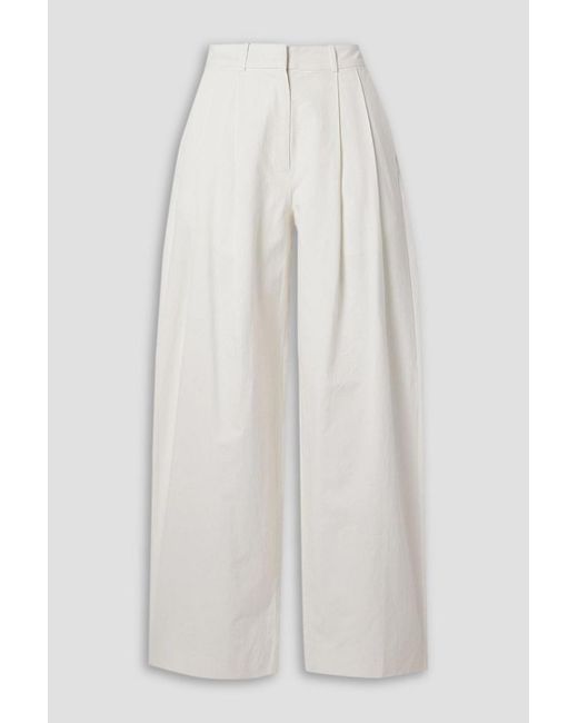 Proenza Schouler White Amber Pleated Crinkled Cotton And Hemp-blend Wide-leg Pants