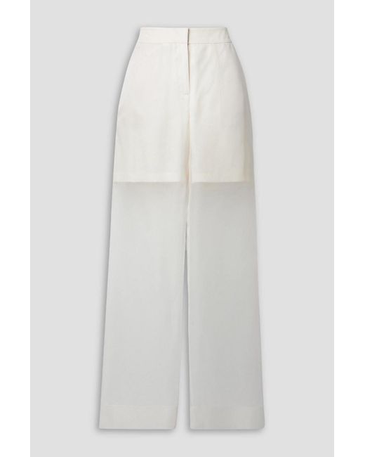 Lafayette 148 New York White Sullivan Layered Silk-organza And Satin Straight-leg Pants