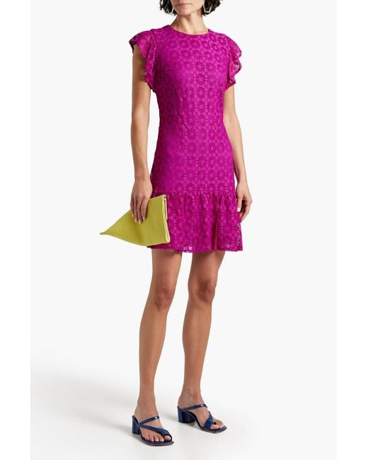 DKNY Purple Ruffled Crocheted Lace Mini Dress