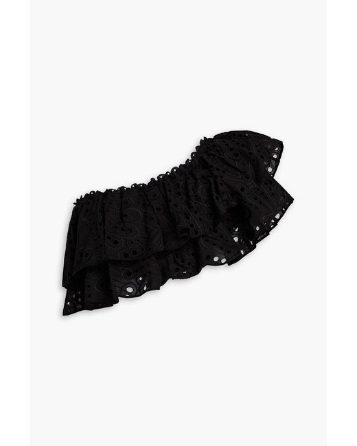 Charo Ruiz Black Flamingo One-shoulder Cropped Broderie Anglaise Cotton-blend Top