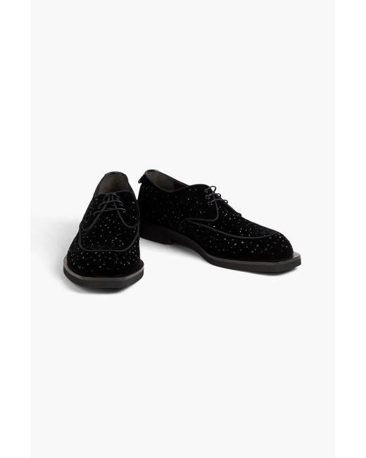 Emporio Armani Black Crystal-embellished Velvet Derby Shoes for men