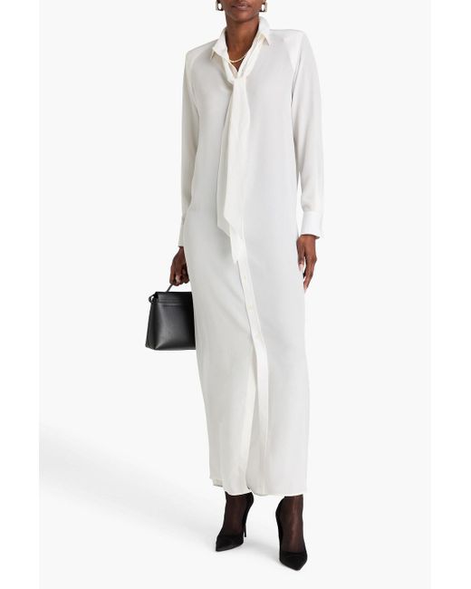 Wardrobe NYC White Pussy-Bow Silk Crepe De Chine Maxi Shirt Dress