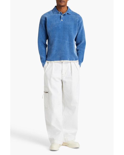 Jacquemus Blue Duci Ribbed Chenille Polo Shirt for men