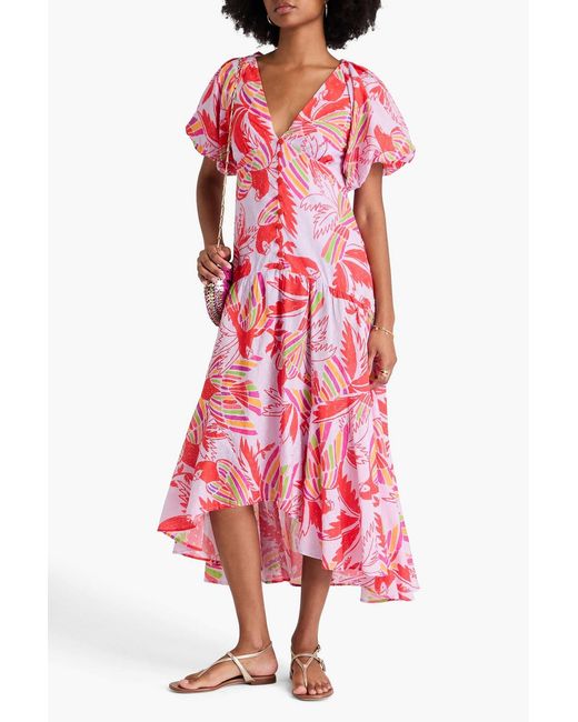 Farm Rio Red Printed Swiss-dot Cotton Midi Dress