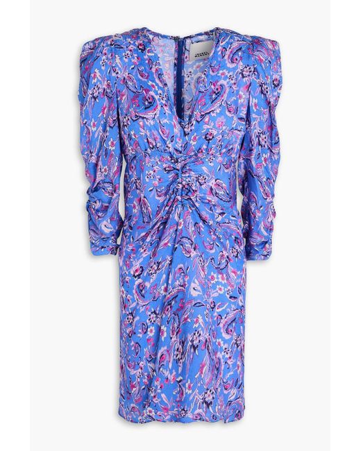 Isabel Marant Blue Aliniza Ruched Floral-print Jacquard Mini Dress