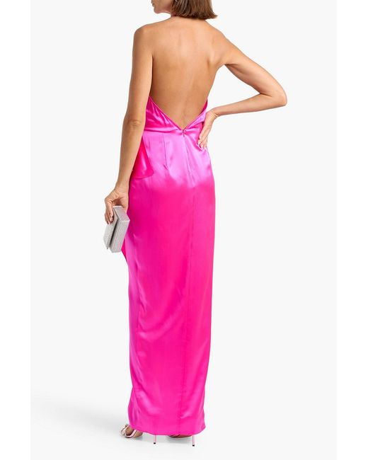 Michelle Mason Pink Draped Silk-Satin Halterneck Gown