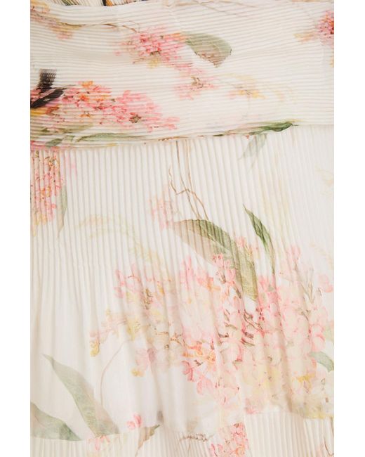 Zimmermann Natural Floral-Print Plissé-Organza Mini Dress