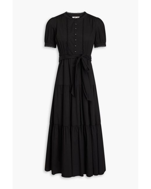Diane von Furstenberg Black Frankie Belted Tiered Cotton-blend Midi Dress