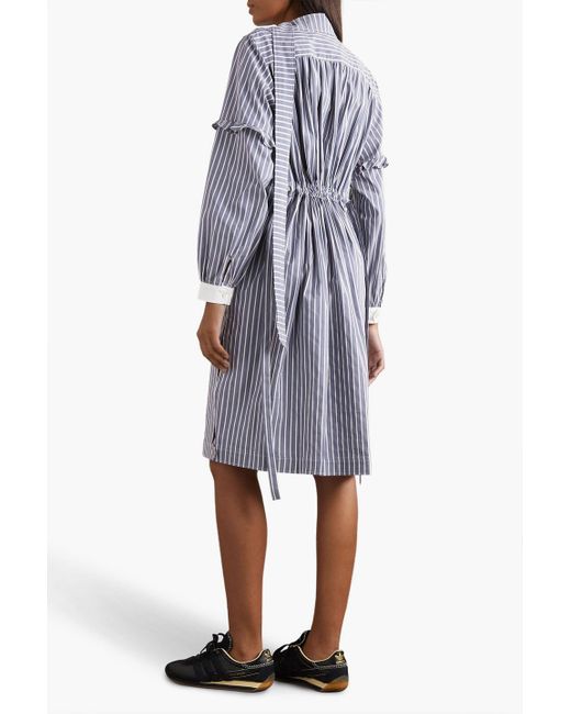 Wales Bonner Blue Sonny Convertible Ruched Striped Cotton-blend Poplin Dress