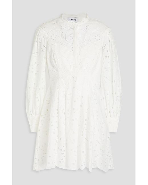 Charo Ruiz White Franca Broderie Anglaise Cotton-blend Mini Shirt Dress