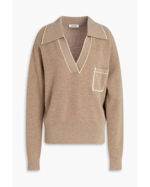 Sandro Natural Wool And Cashmere-Blend Polo Sweater