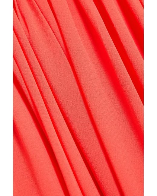 Badgley Mischka Red Off-The-Shoulder Pintucked Georgette Gown