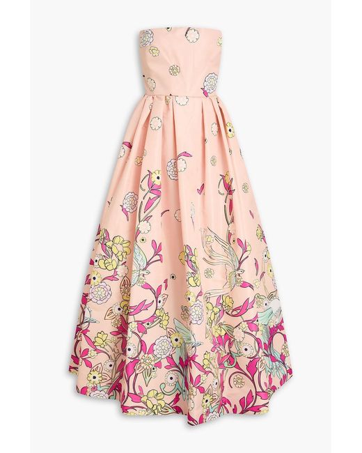 Zuhair Murad Pink Strapless Floral-Print Faille Gown