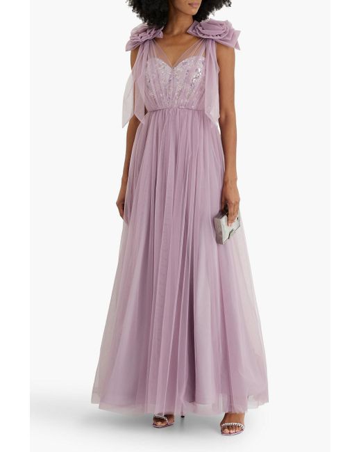 Badgley Mischka Purple Embellished Tulle Gown