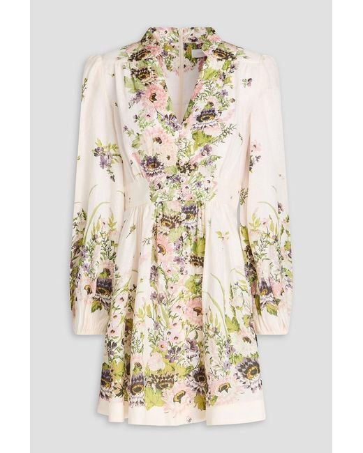Zimmermann Natural Floral-Print Linen Mini Dress