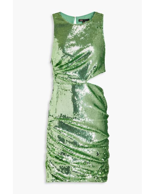 Maje Green Cutout sequined tulle mini dress