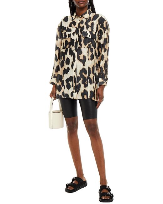 Ganni Leopard-print Linen And Silk-blend Shirt - Lyst