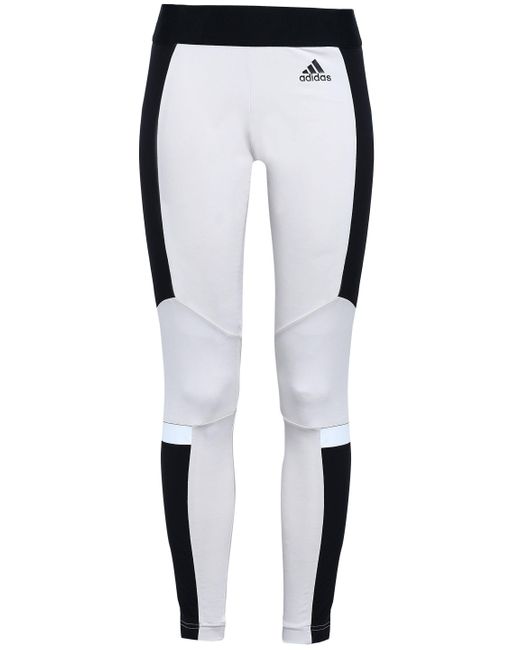 Adidas Two-tone Stretch-cotton Jersey Leggings Off-white