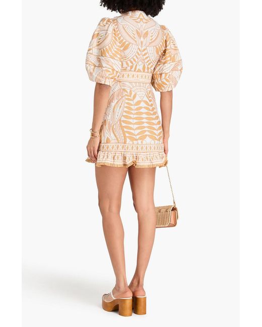 Farm Rio Natural Belted Printed Linen Mini Dress