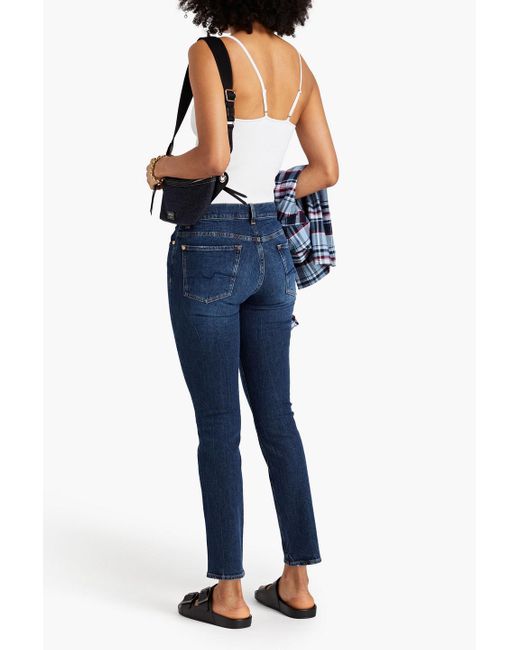 7 For All Mankind Blue Roxanne Faded Mid-rise Slim-leg Jeans