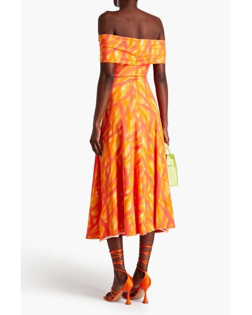 ROTATE BIRGER CHRISTENSEN Orange Off-the-shoulder Cutout Printed Jersey Midi Dress