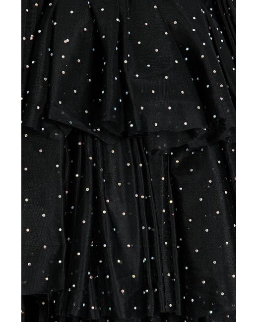 ROTATE BIRGER CHRISTENSEN Black Crystal-embellished Ruffle Minidress