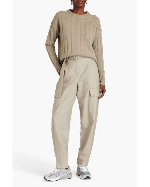 Joseph Natural Devonport Belted Wool-blend Twill Tapered Pants