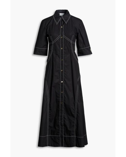 ganni black cotton poplin midi dress Ganni Cotton Poplin Midi Dress - Black