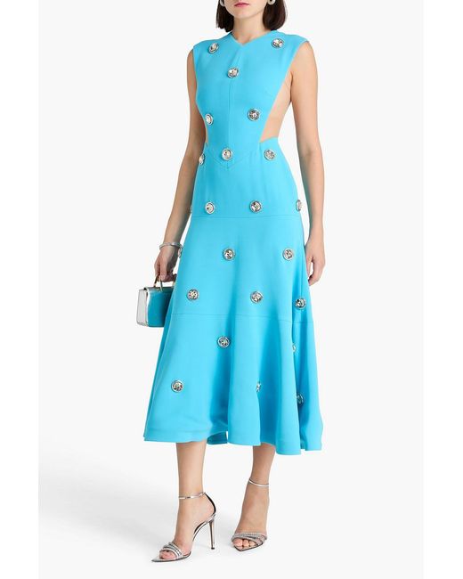 David Koma Blue Crystal-Embellished Cady Midi Dress