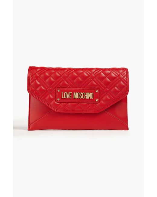 Love Moschino Red Schultertasche aus gestepptem kunstleder