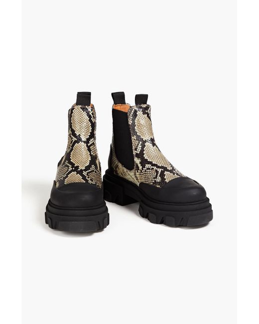 Ganni Black Croc-effect Leather Chelsea Boots