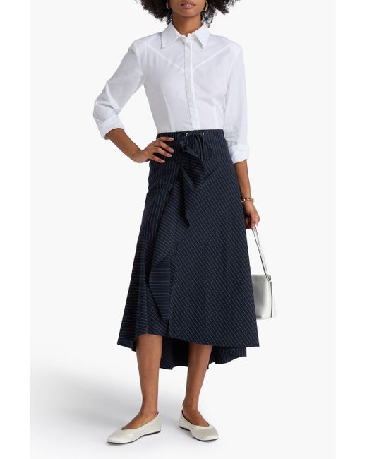 High Blue Draped Pinstriped Stretch-Jersey Midi Skirt