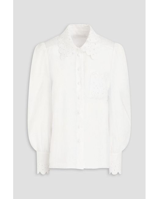Zimmermann White Broderie Anglaise-trimmed Linen Shirt