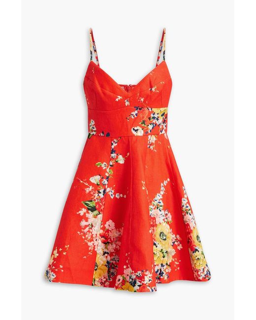 Zimmermann Red Floral-print Linen Mini Dress