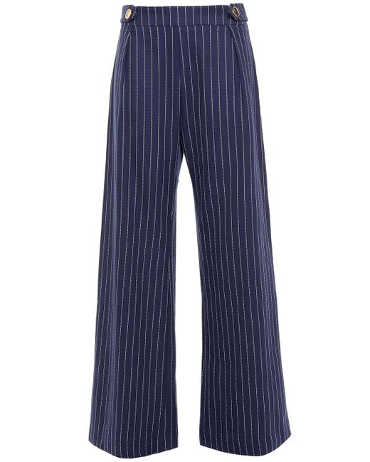 Mother Of Pearl Blue Roland Pinstriped Organic Cotton-twill Wide-leg Pants