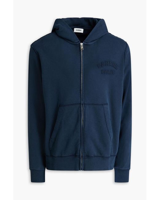Sandro Blue Distressed French Cotton-Terry Zip-Up Hoodie for men