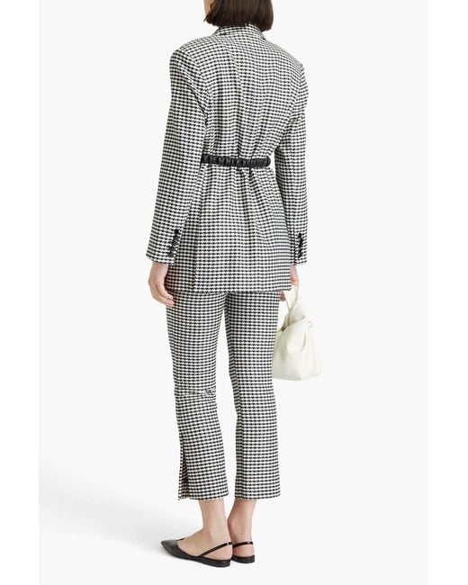 Veronica Beard Gray Hutchinson Dickey Double-breasted Belted Houndstooth Tweed Blazer
