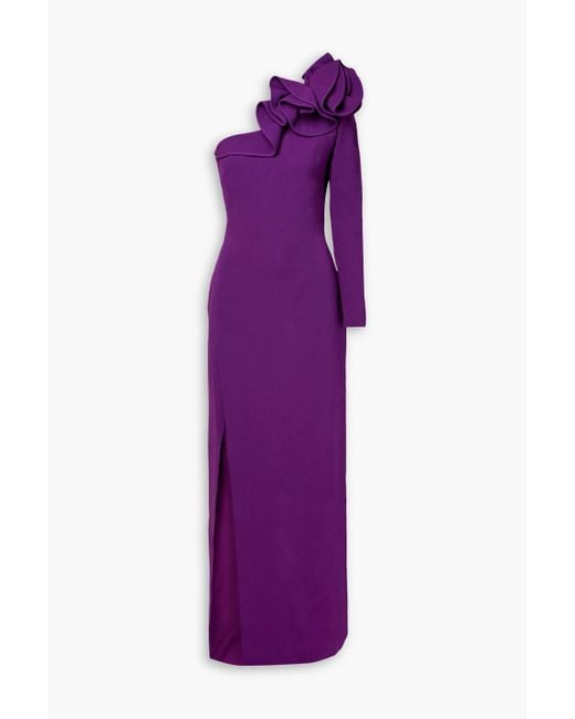 Elie Saab Purple One-sleeve Ruffled Cady Gown